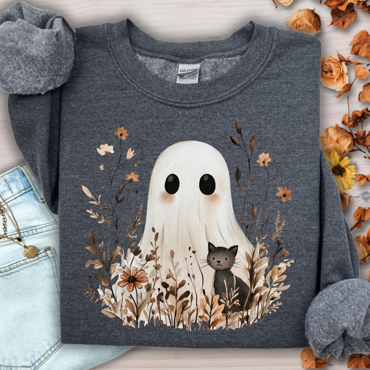 Boho Ghost & Black Cat Sweatshirt