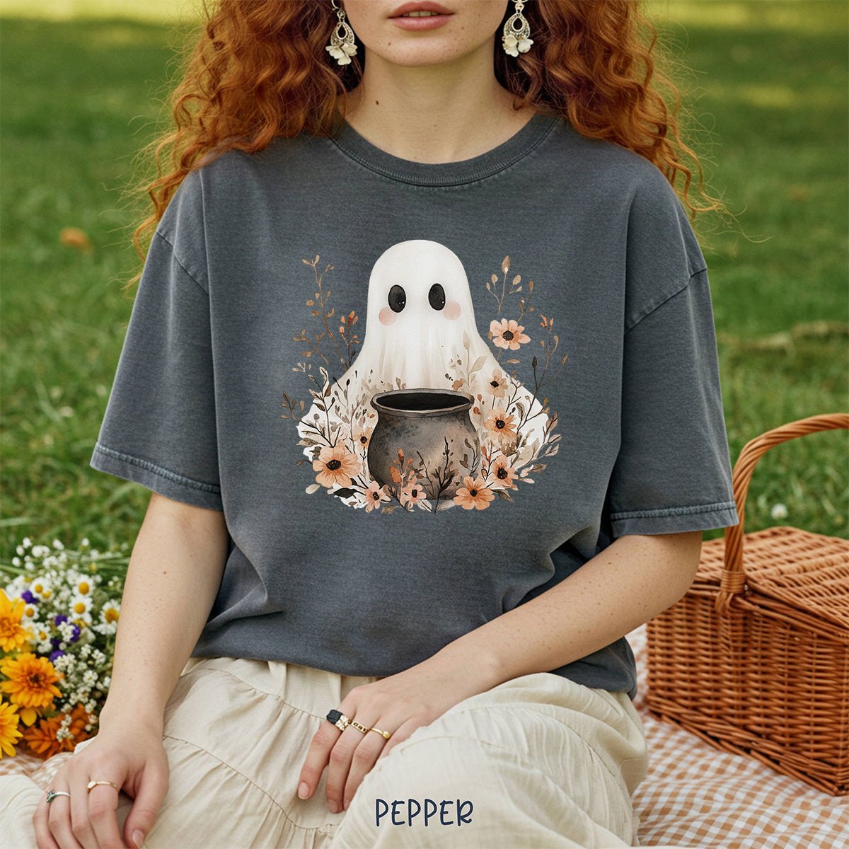 Boho Ghost & Floral Cauldron T-Shirt