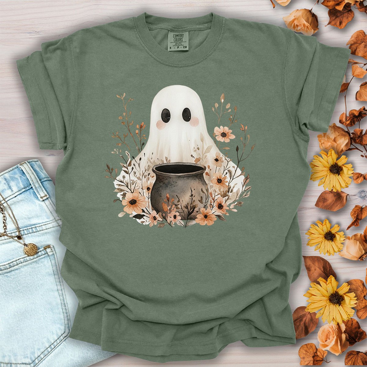 Boho Ghost & Floral Cauldron T-Shirt