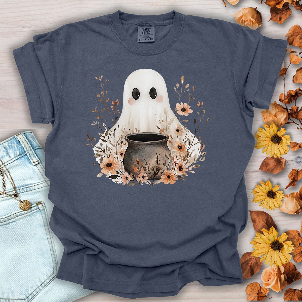 Boho Ghost & Floral Cauldron T-Shirt
