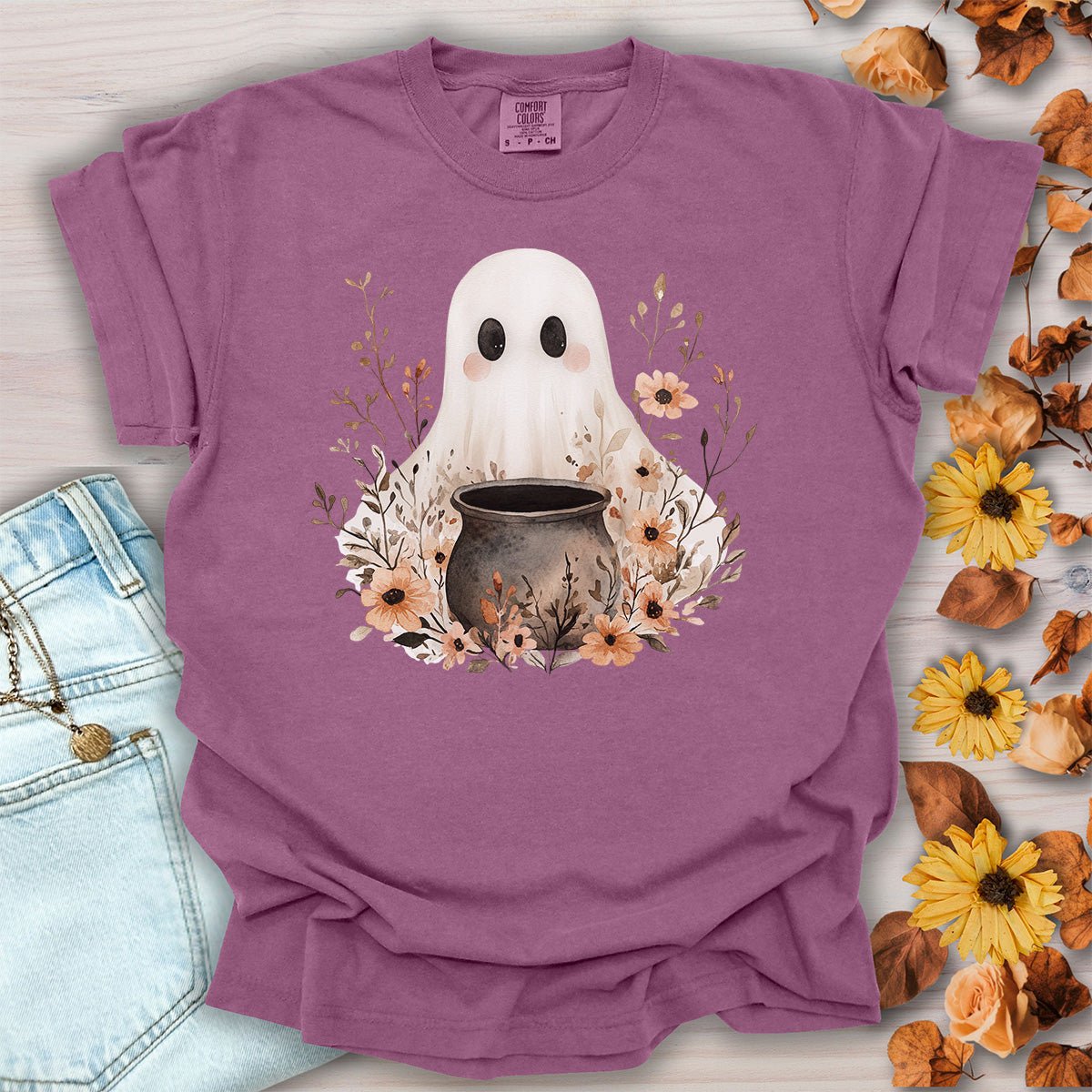 Boho Ghost & Floral Cauldron T-Shirt