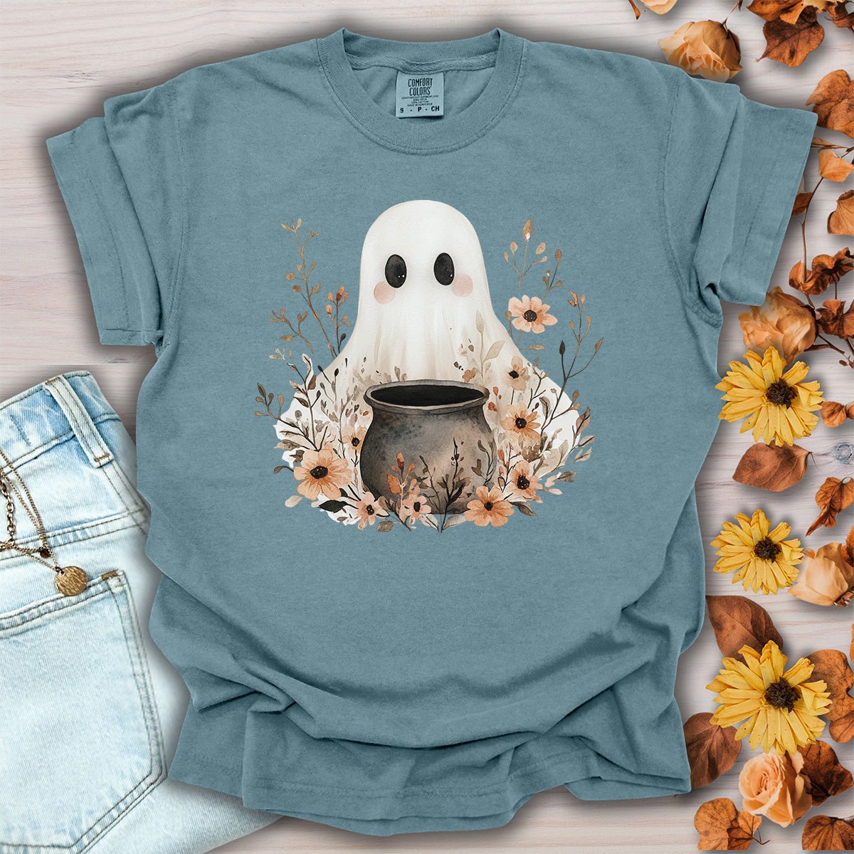 Boho Ghost & Floral Cauldron T-Shirt
