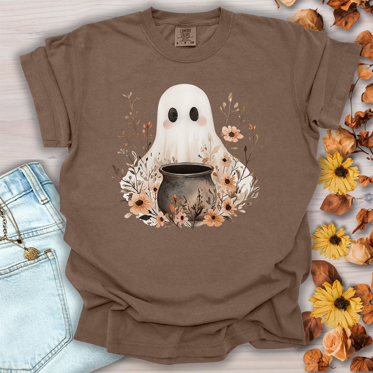 Boho Ghost & Floral Cauldron T-Shirt