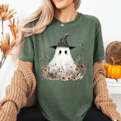 Boho Ghost Witch T-Shirt with Wildflowers