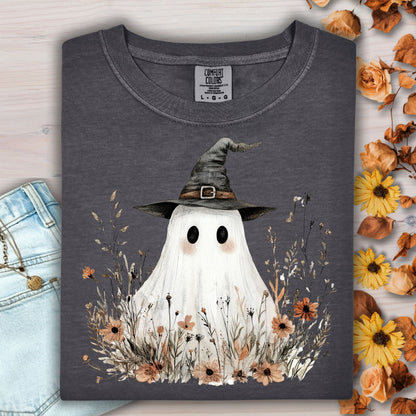 Boho Ghost Witch T-Shirt with Wildflowers