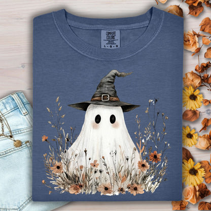 Boho Ghost Witch T-Shirt with Wildflowers
