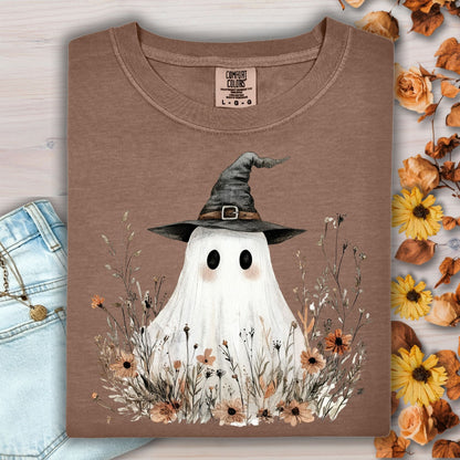 Boho Ghost Witch T-Shirt with Wildflowers