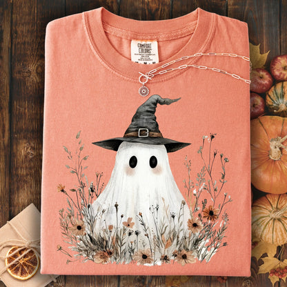 Boho Ghost Witch T-Shirt with Wildflowers