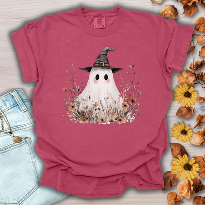 Boho Ghost Witch T-Shirt with Wildflowers