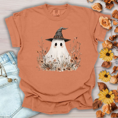 Boho Ghost Witch T-Shirt with Wildflowers