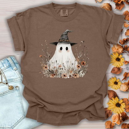 Boho Ghost Witch T-Shirt with Wildflowers