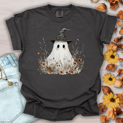 Boho Ghost Witch T-Shirt with Wildflowers