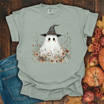 Boho Ghost Witch T-Shirt with Wildflowers