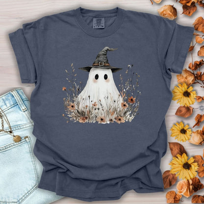 Boho Ghost Witch T-Shirt with Wildflowers