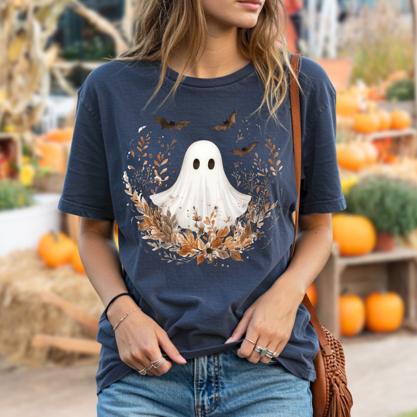 Boho Ghost and Bats Floral T-Shirt