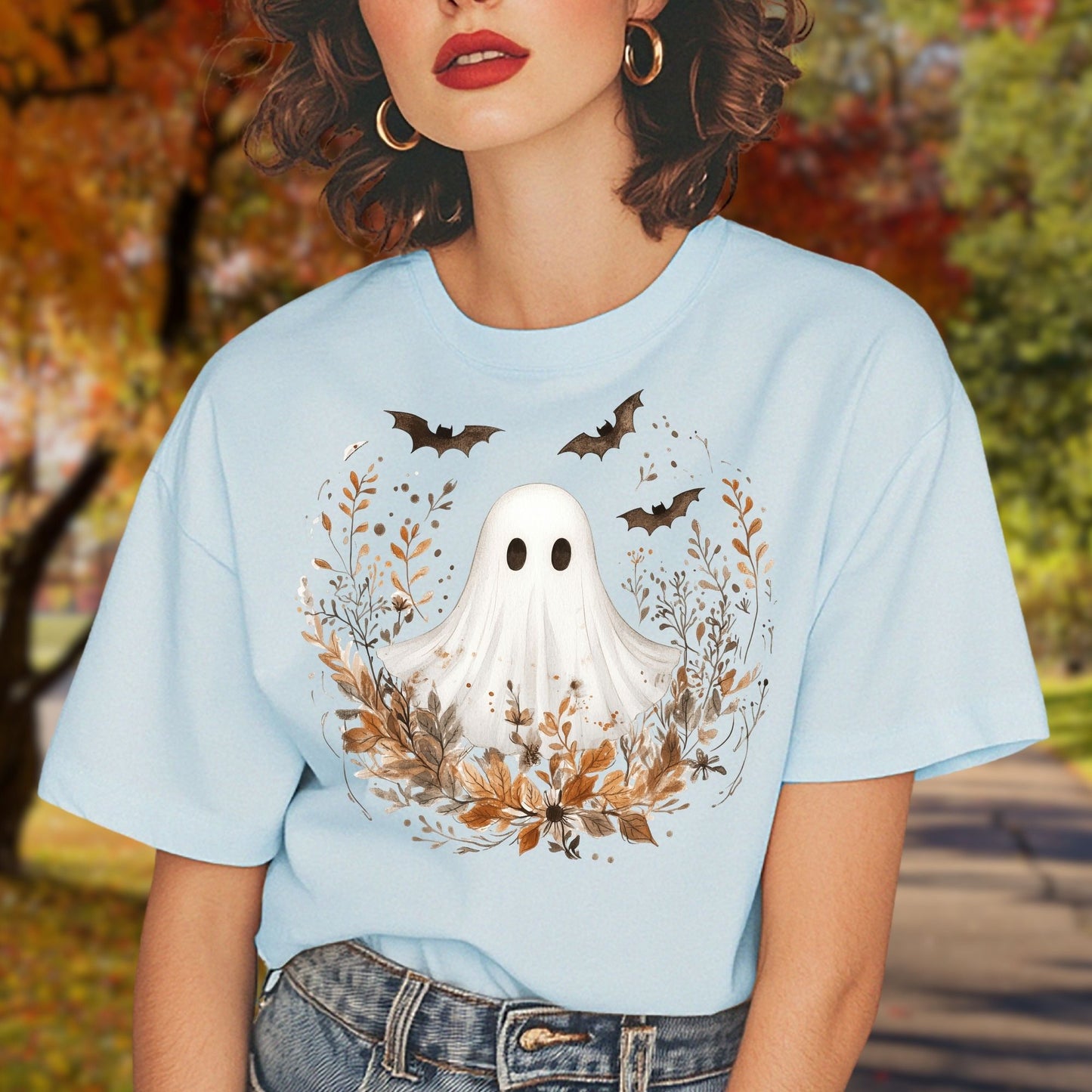 Boho Ghost and Bats Floral T-Shirt