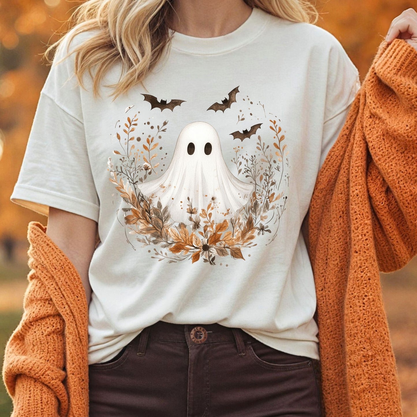 Boho Ghost and Bats Floral T-Shirt