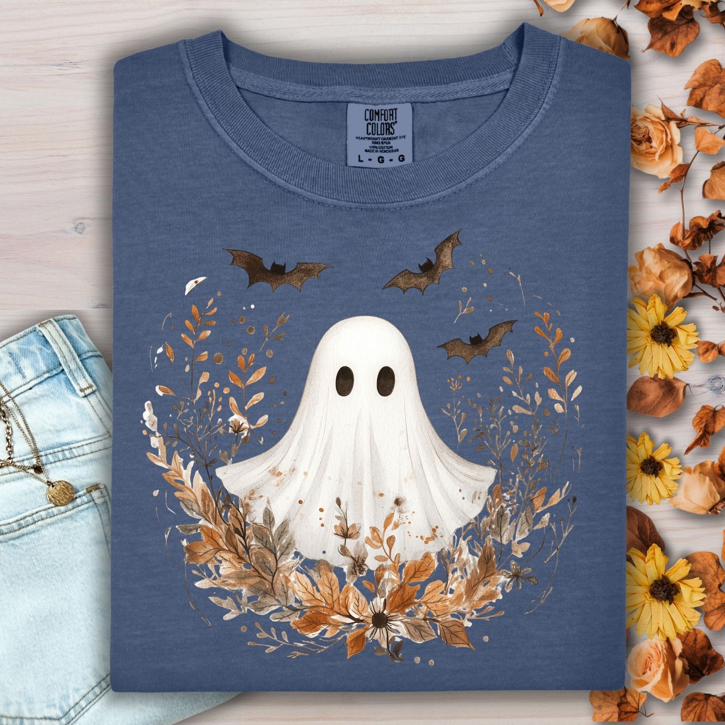 Boho Ghost and Bats Floral T-Shirt