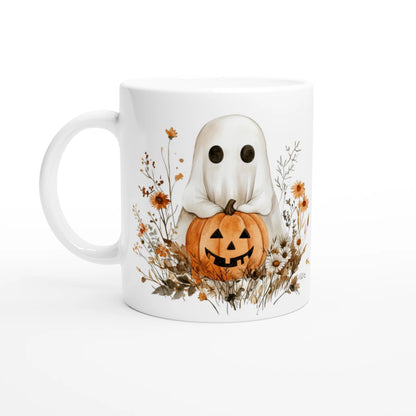 Boho Ghost and Pumpkin Ceramic Mug