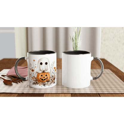 Boho Ghost and Pumpkin Ceramic Mug