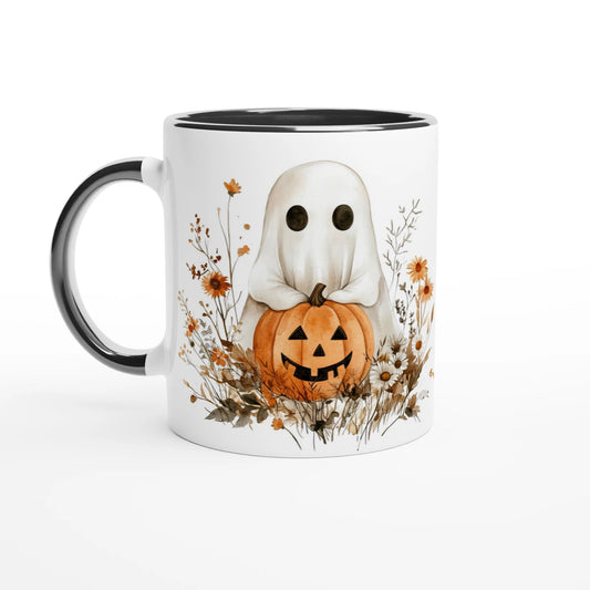 Boho Ghost and Pumpkin Ceramic Mug