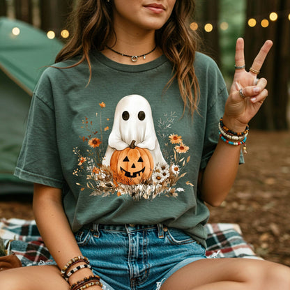 Boho Ghost and Pumpkin Tee