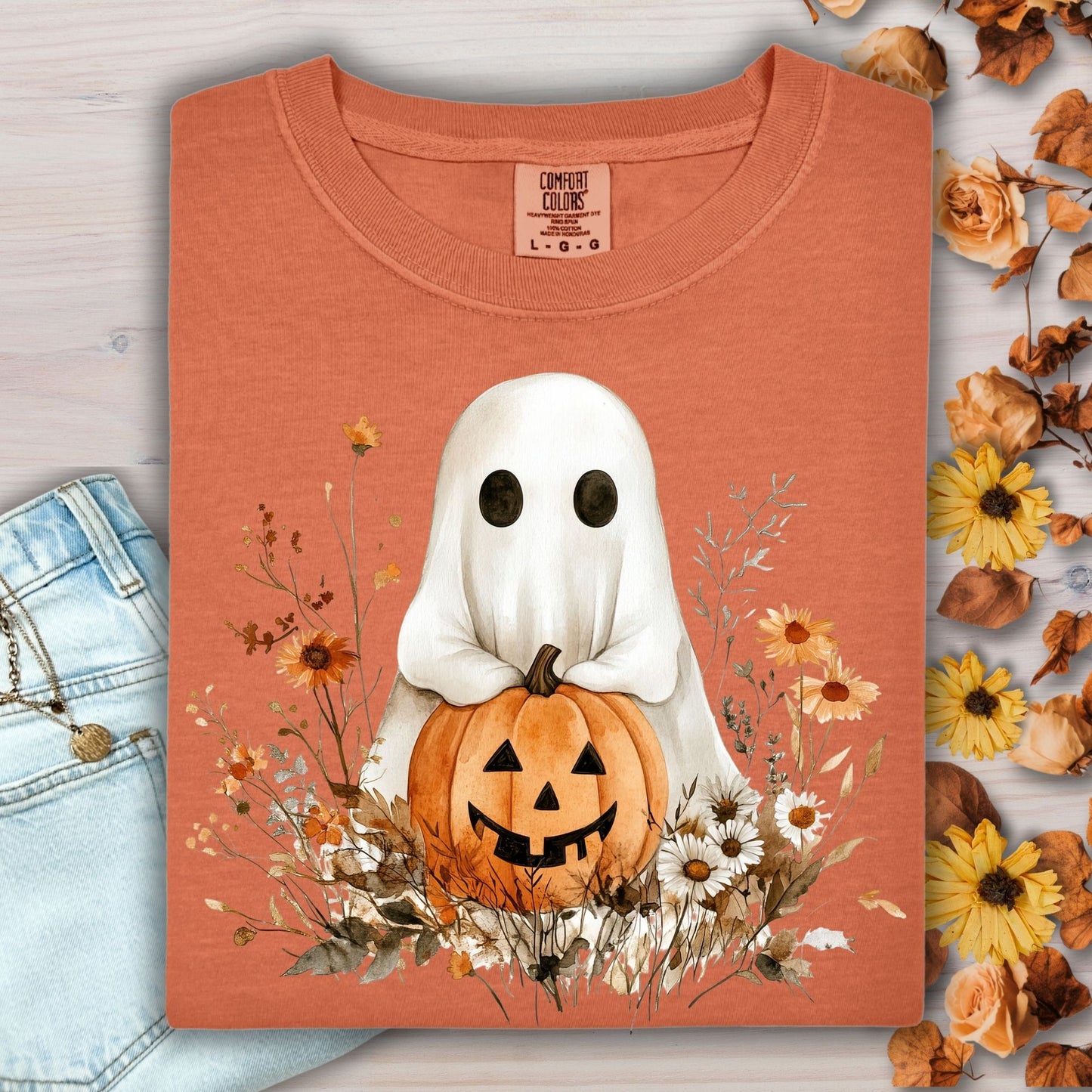 Boho Ghost and Pumpkin Tee