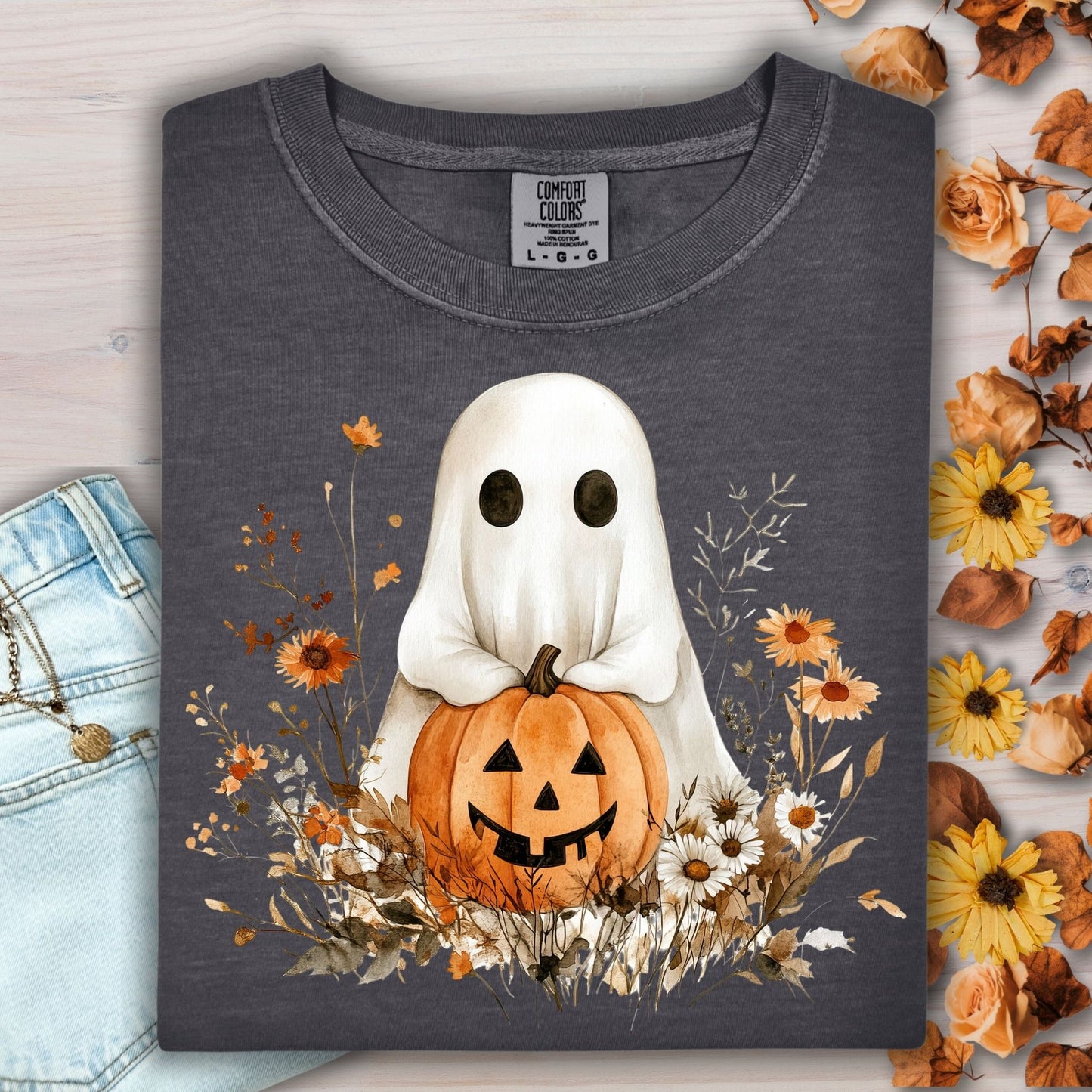 Boho Ghost and Pumpkin Tee
