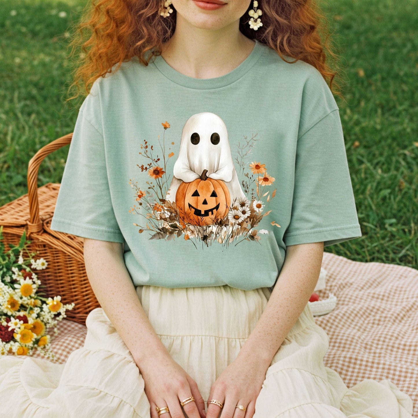 Boho Ghost and Pumpkin Tee