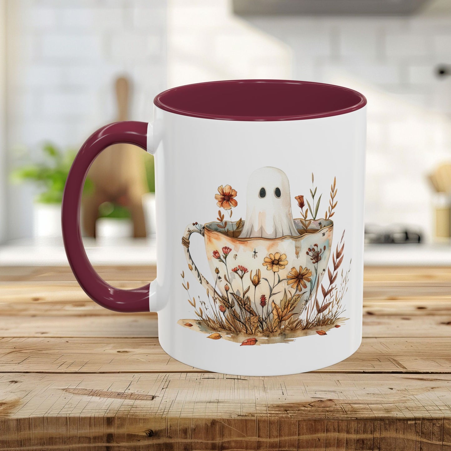 Boho Ghost in a Floral Teacup Mug (11/15oz)