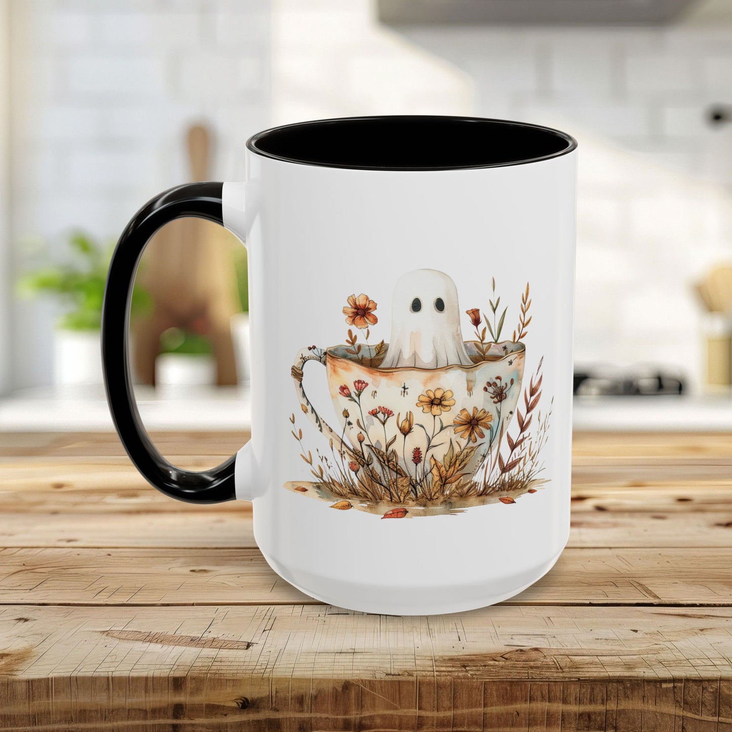 Boho Ghost in a Floral Teacup Mug (11/15oz)