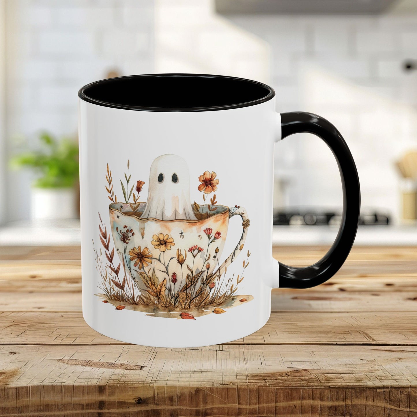 Boho Ghost in a Floral Teacup Mug (11/15oz)