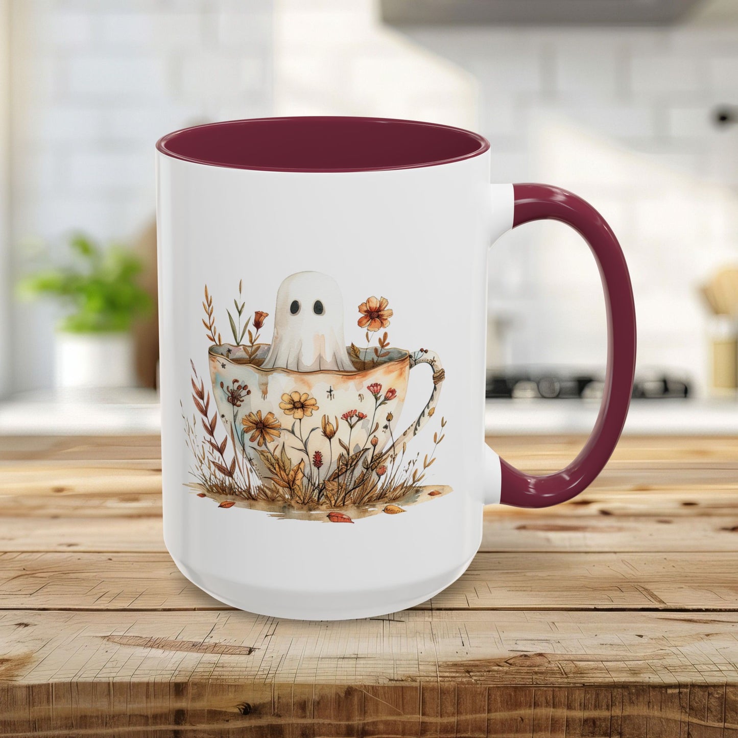 Boho Ghost in a Floral Teacup Mug (11/15oz)