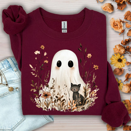 Boho Ghost with Black Cat Sweatshirt