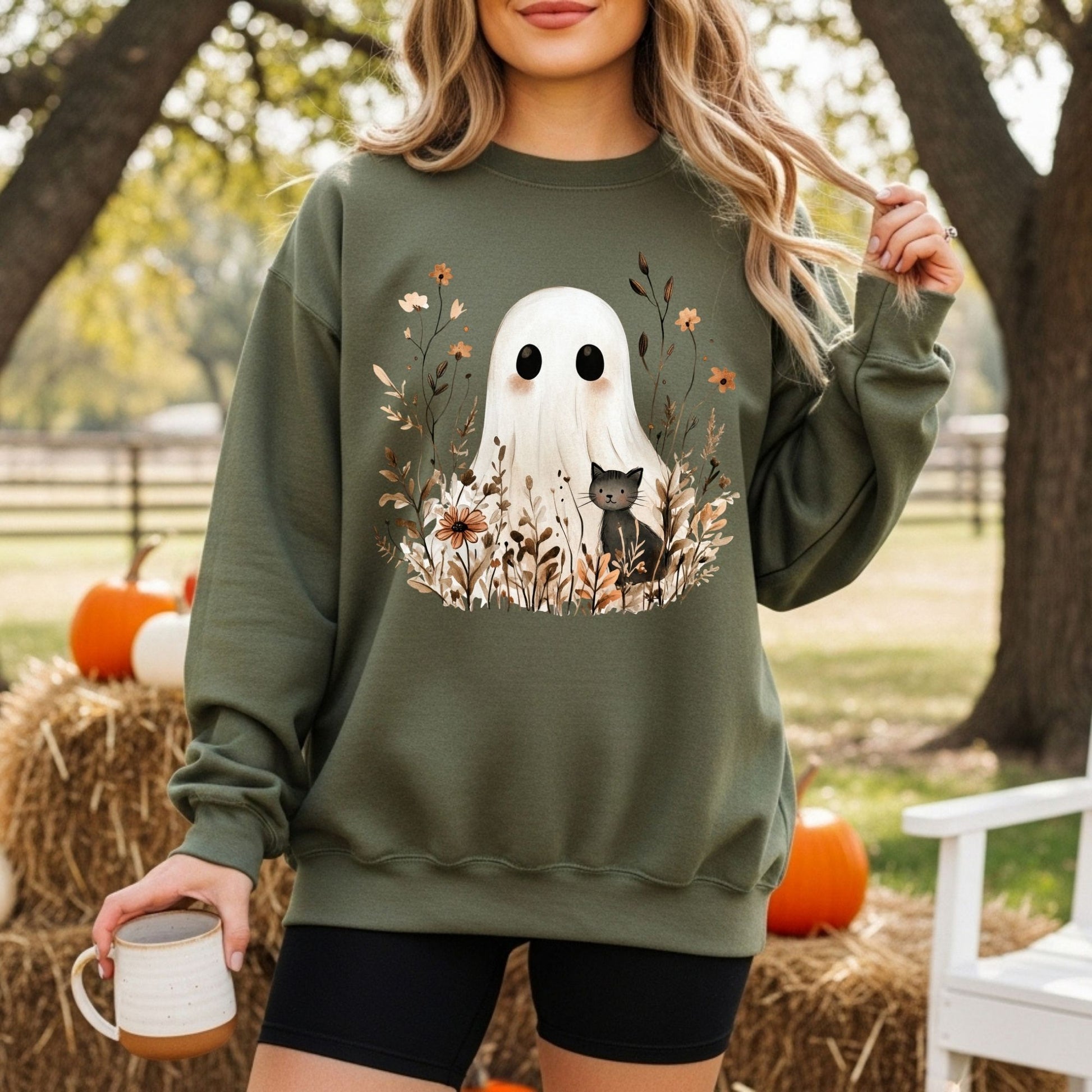 Boho Ghost with Black Cat Sweatshirt