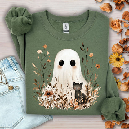 Boho Ghost with Black Cat Sweatshirt