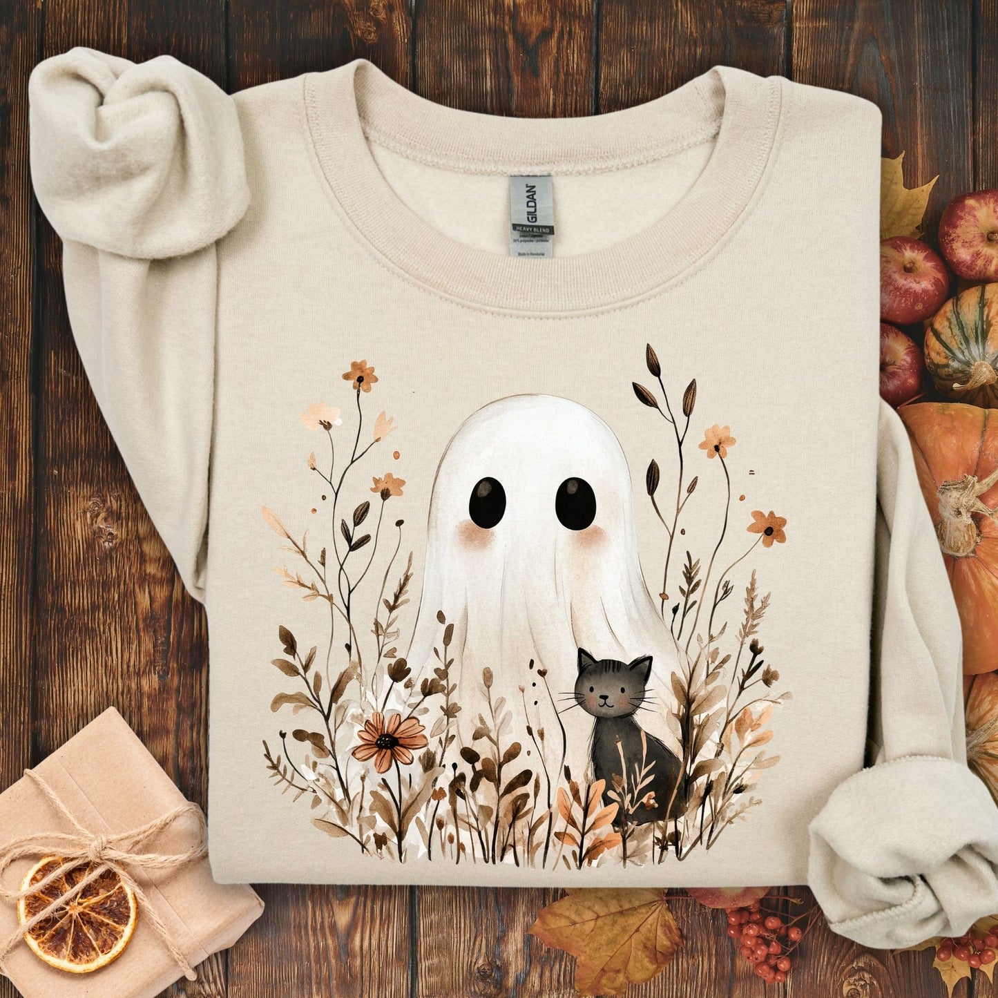 Boho Ghost with Black Cat Sweatshirt