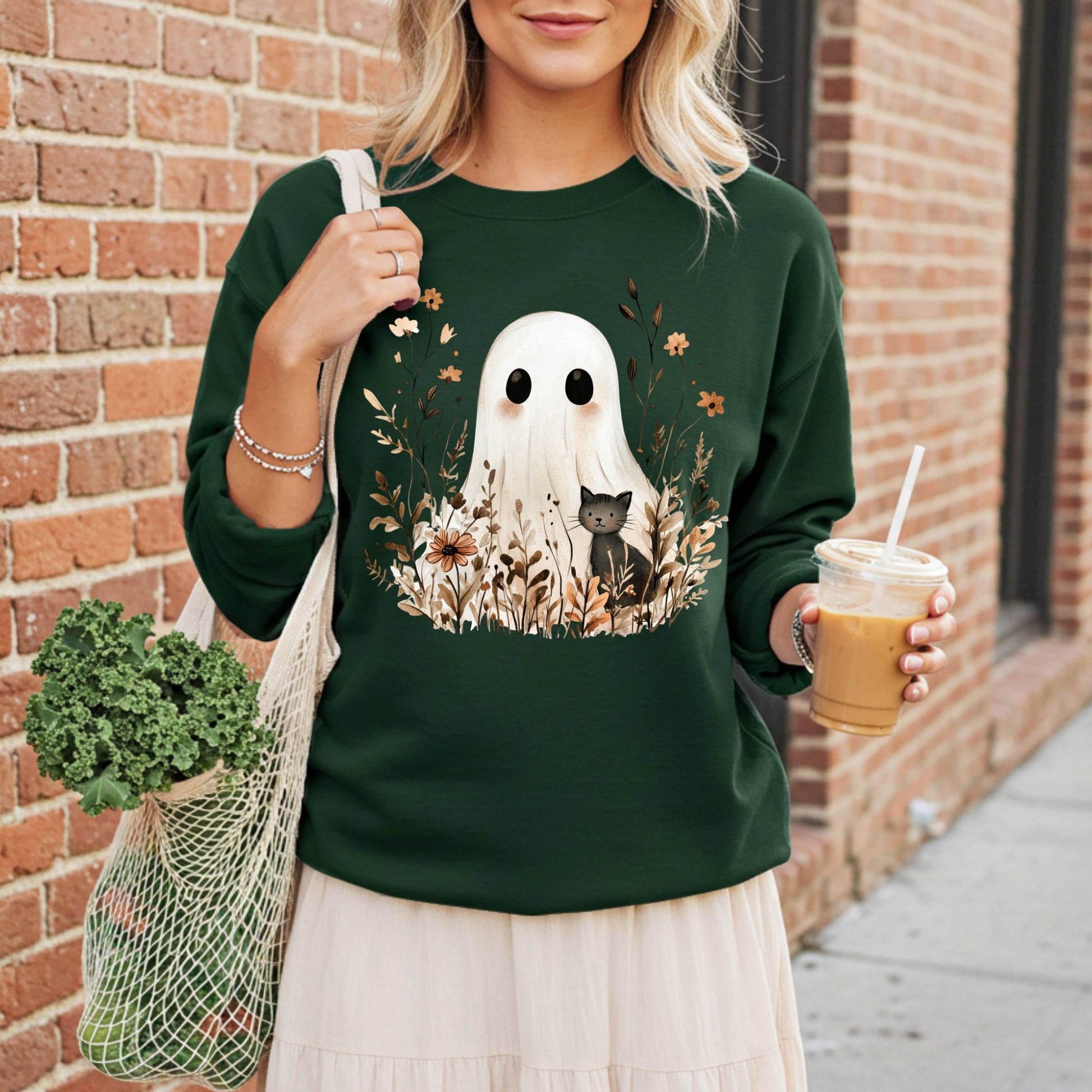 Boho Ghost with Black Cat Sweatshirt