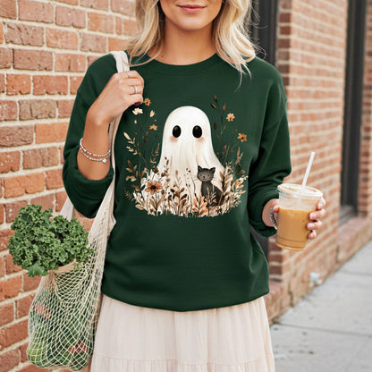 Boho Ghost with Black Cat Sweatshirt