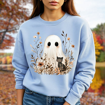 Boho Ghost with Black Cat Sweatshirt