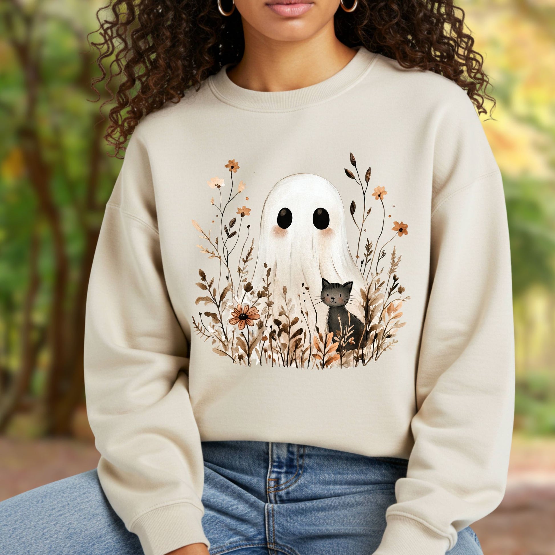 Boho Ghost with Black Cat Sweatshirt