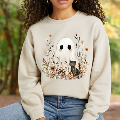 Boho Ghost with Black Cat Sweatshirt