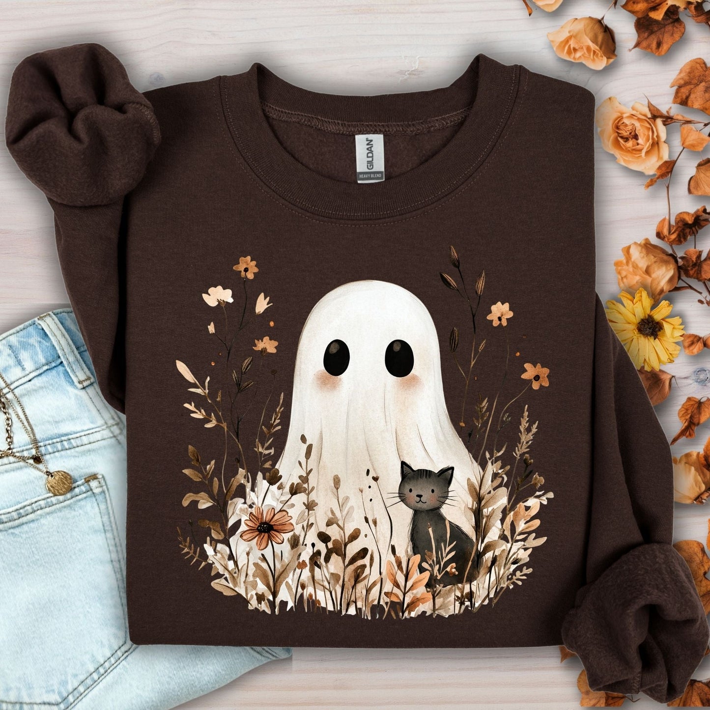 Boho Ghost with Black Cat Sweatshirt