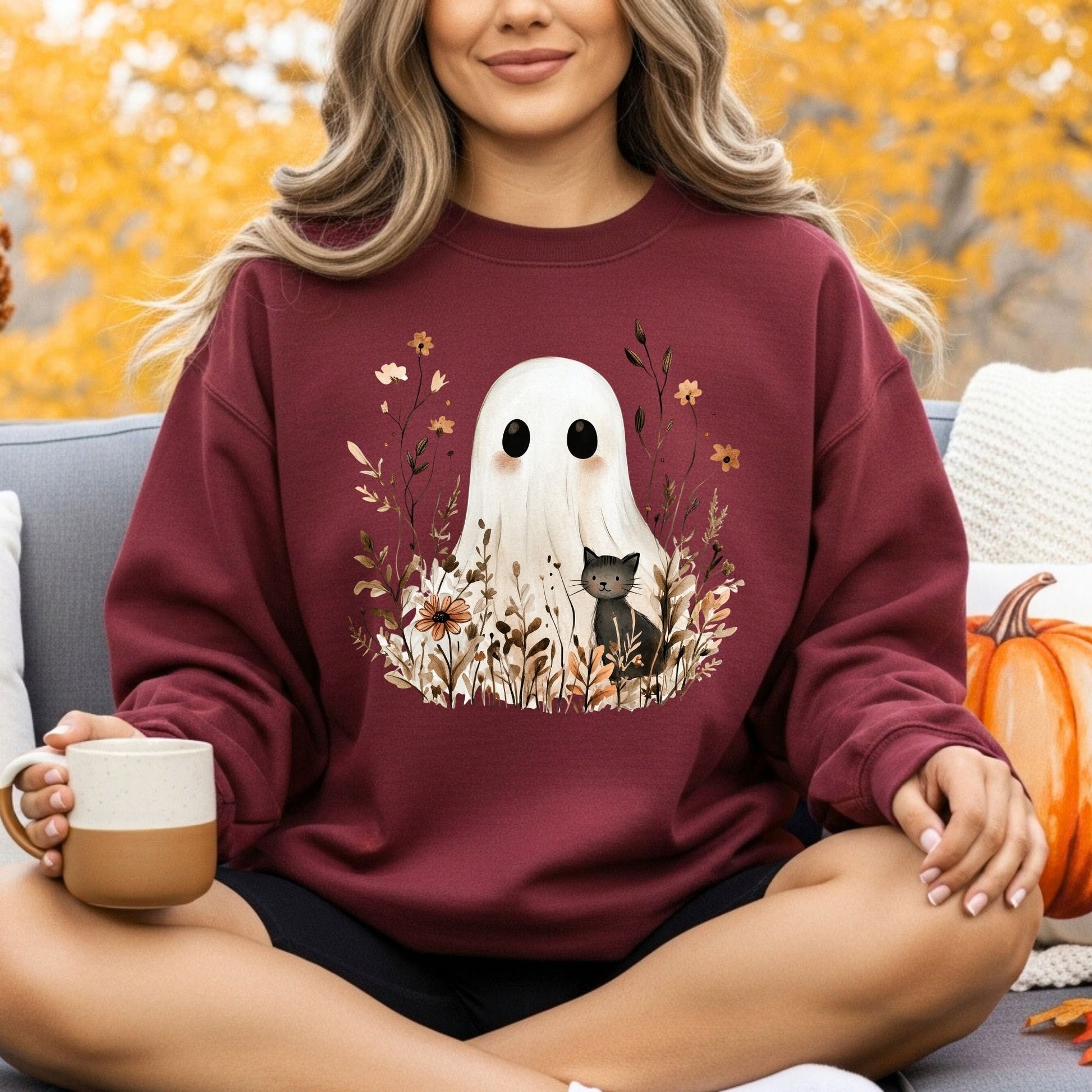Boho Ghost with Black Cat Sweatshirt