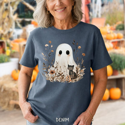 Boho Ghost with Black Cat T-Shirt
