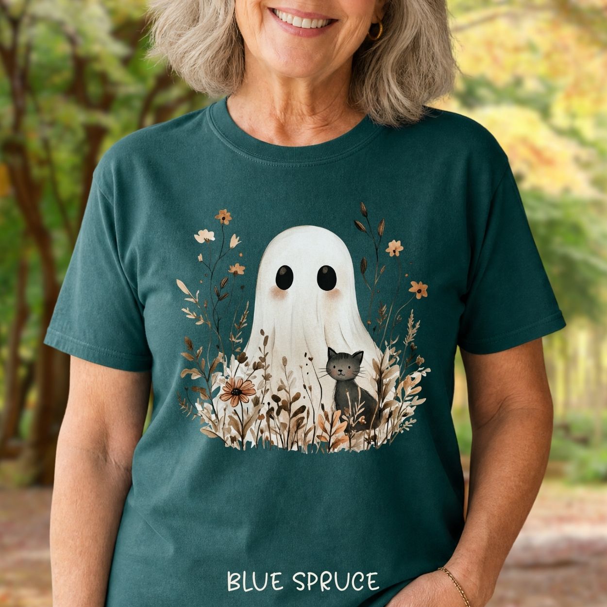 Boho Ghost with Black Cat T-Shirt