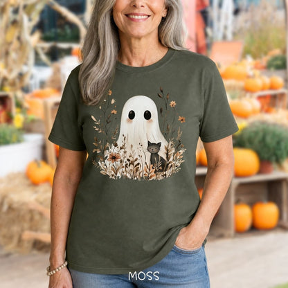 Boho Ghost with Black Cat T-Shirt