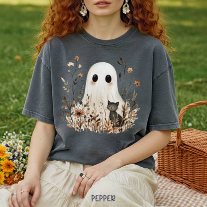 Boho Ghost with Black Cat T-Shirt