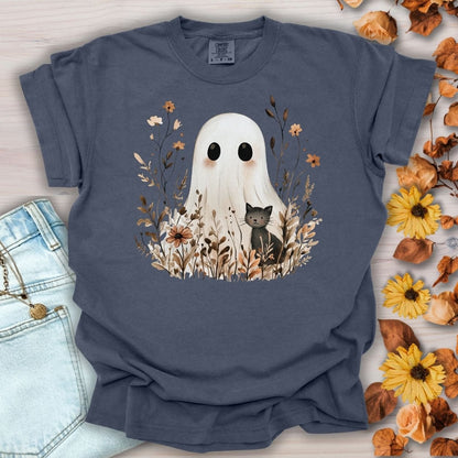 Boho Ghost with Black Cat T-Shirt