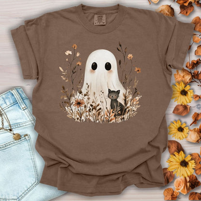 Boho Ghost with Black Cat T-Shirt